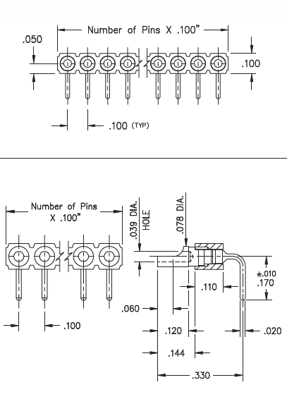 Chart - Mill-Max Series 380 Right Angle Solder Cup Headers